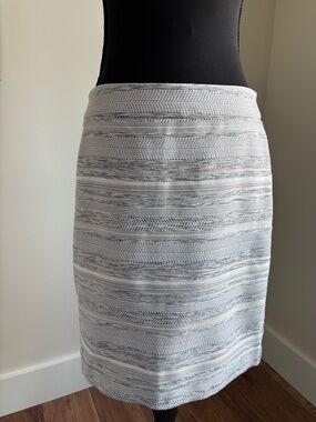 Ann Taylor Factory White and Gray Striped Knit Pencil Skirt